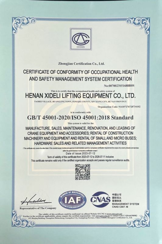 職業(yè)健康安全管理體系認證證書（英文版）